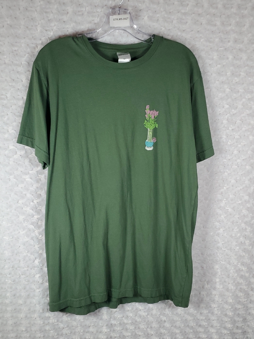 Ripndip Olive Green Short Sleeve Tee with Small Floral Vase Graphic L